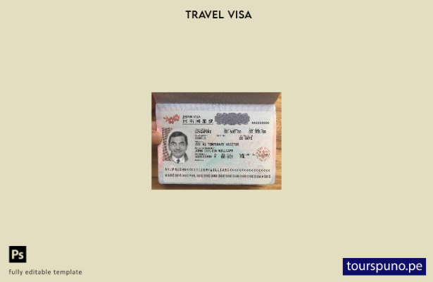 Plantilla de visa de turista para Japón lista para imprimir en formato Psd, tota